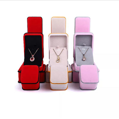 Guarda-joias ISO9001 de veludo do OEM Ring Necklace Packaging Box Pink
