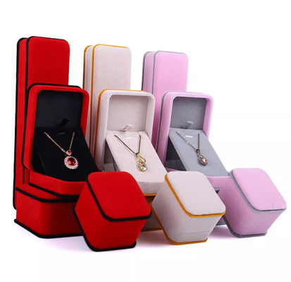 Guarda-joias ISO9001 de veludo do OEM Ring Necklace Packaging Box Pink