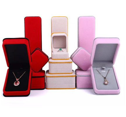 Guarda-joias ISO9001 de veludo do OEM Ring Necklace Packaging Box Pink