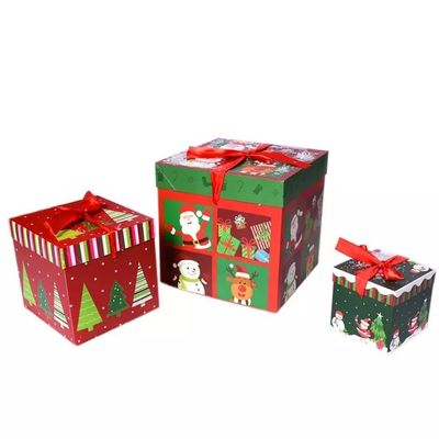 Tampa e caixa baixa das decorações do Natal das caixas de presente de cartão do Natal com fita