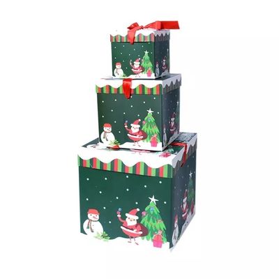 Tampa e caixa baixa das decorações do Natal das caixas de presente de cartão do Natal com fita