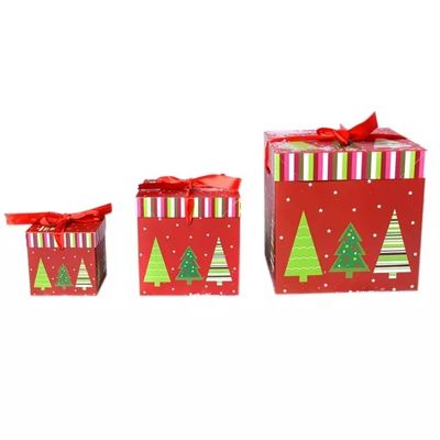Tampa e caixa baixa das decorações do Natal das caixas de presente de cartão do Natal com fita